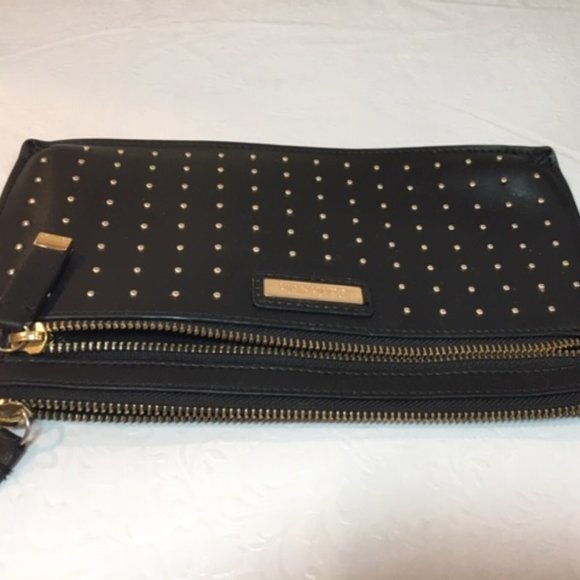 Calvin Klein Black Studded Leather Zip Pouch Wallet Purse 10" x 6" - Picture 7 of 13